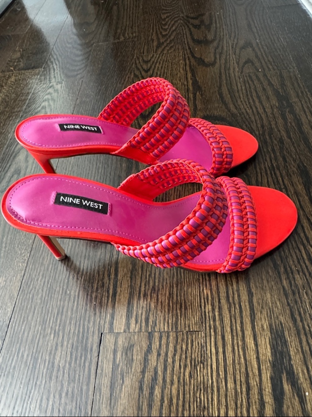 Nine West Orange Pause Heeled Slide Sandals Size 9 - Picture 4 of 9